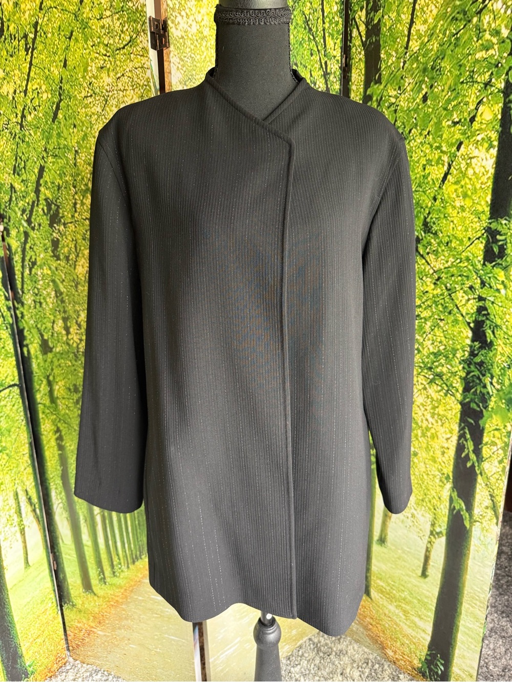 Lafayette 148 New York Black Textured Pinstripe Magnetic Closure Blazer USA 12